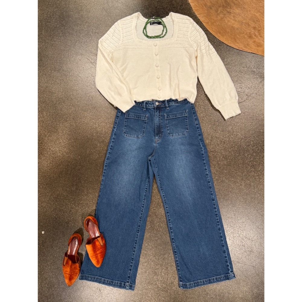 JUST USA High Rise Wide Leg Crop Jeans Blue Denim Size 31/12